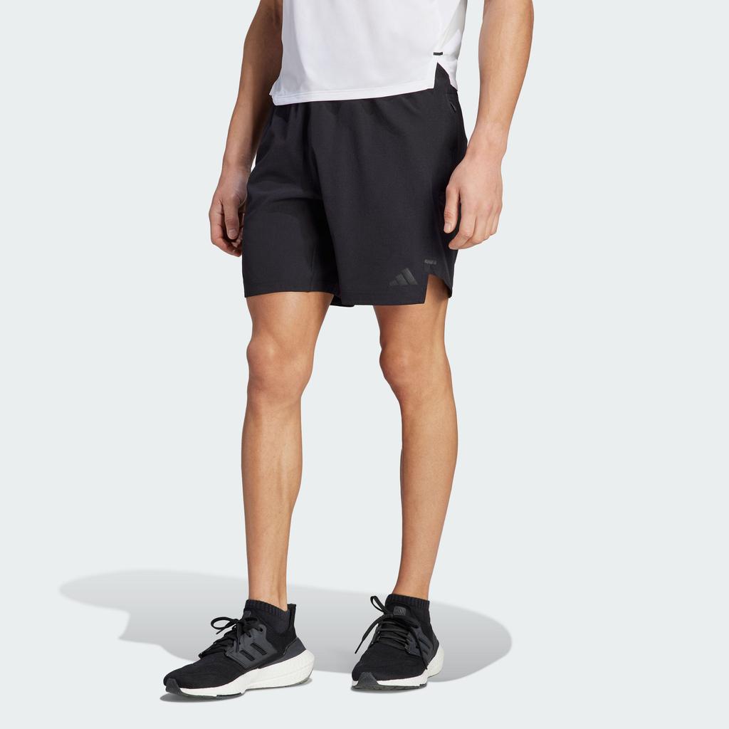 Adidas Workout Knurling Shorts With Solid Color Logo Men Bottoms Black IL1418