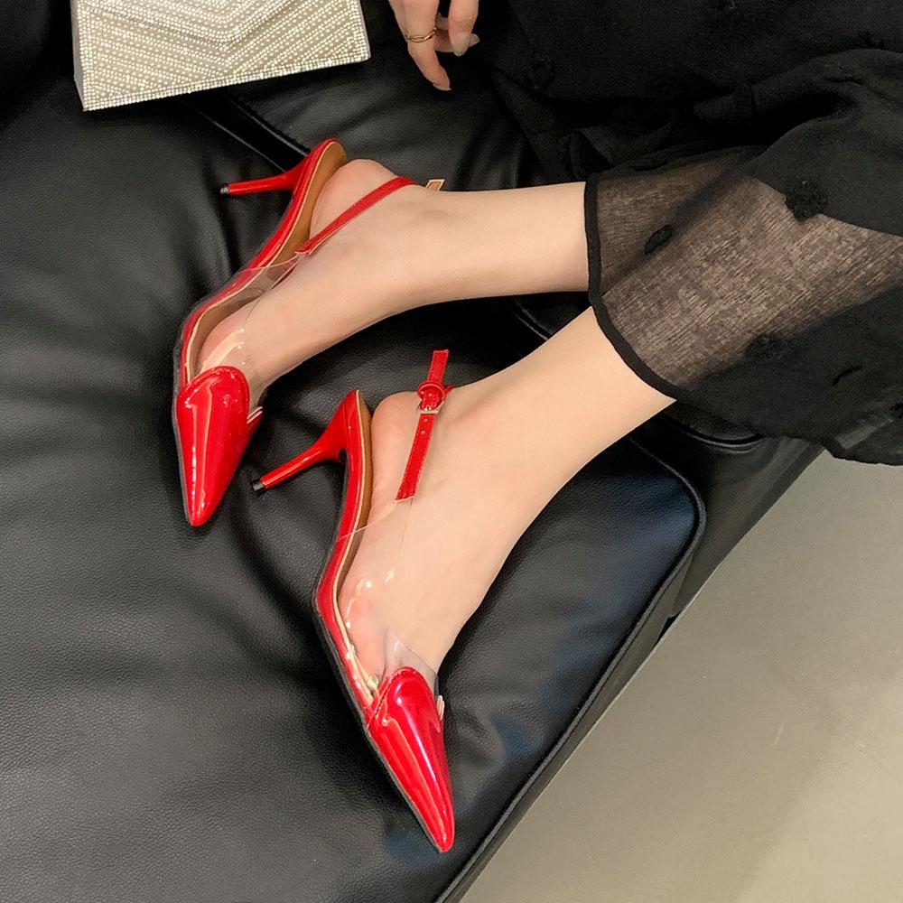 Sandale Noi cu Toc Înalt cu Vârf Ascuțit și Inimă Transparentă Vară Sexy Toc Subțire Sandale Chic cu Toc Tip Pompă Pantofi de Petrecere pentru Femei