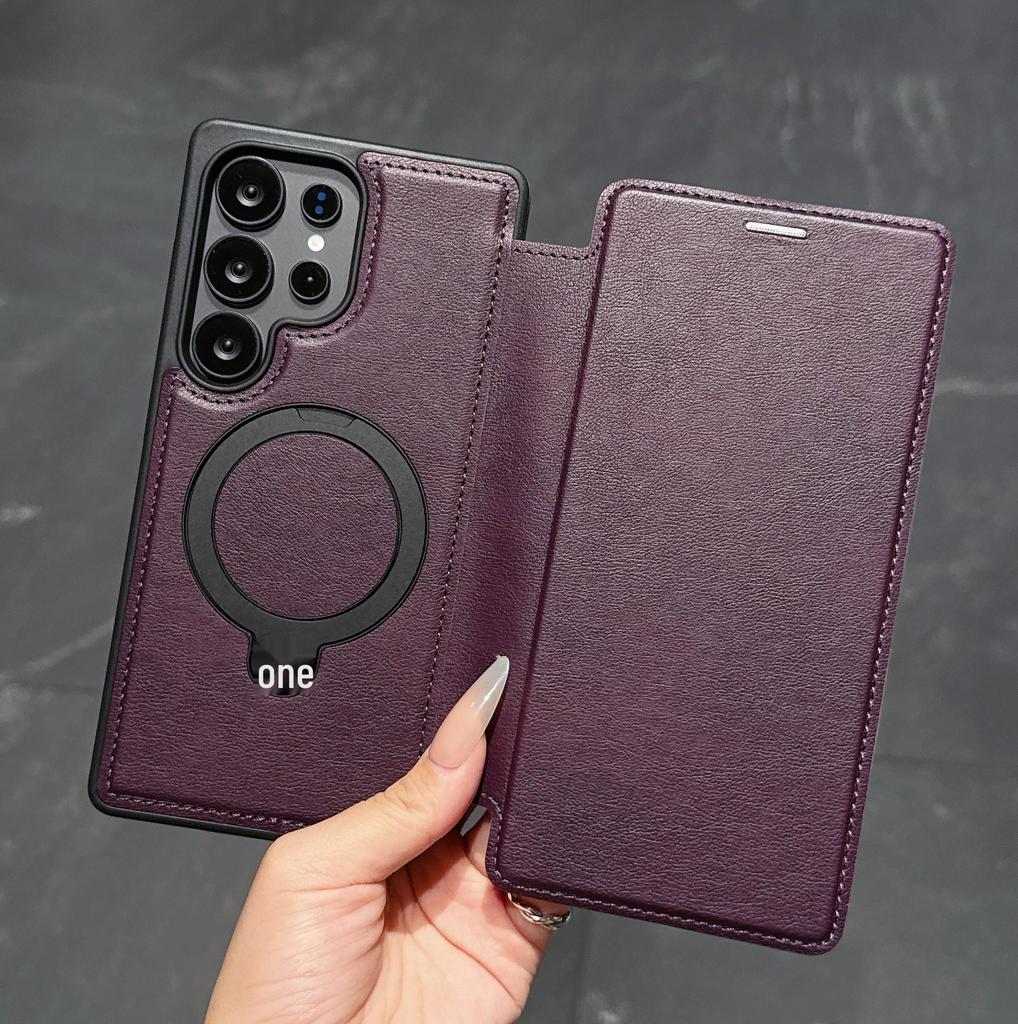 Samsung S25 Ultra Flip Card Holder Phone Case with Armor Shield and Rotating Magnetic Stand - Full Coverage Anti-Drop A17 Case