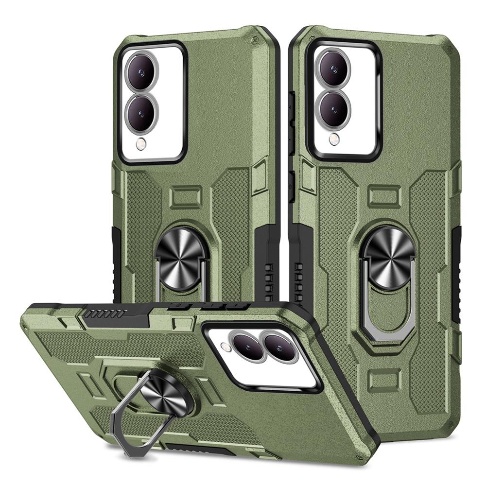 Shockproof Armor Case for VIVO Y17S Soft Silicone+PC Metal Ring Stand Phone Back Cover for VIVO Y17S