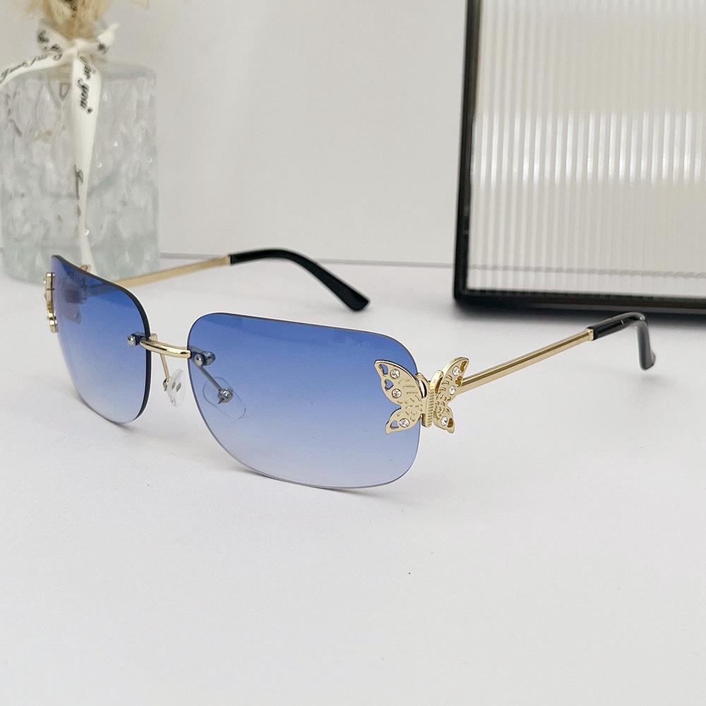 New  Rimless Butterfly Square Sunglasses Women For Men Vintage Sun Glasses Luxury Brand Designer Steampunk Pink Shades Uv400
