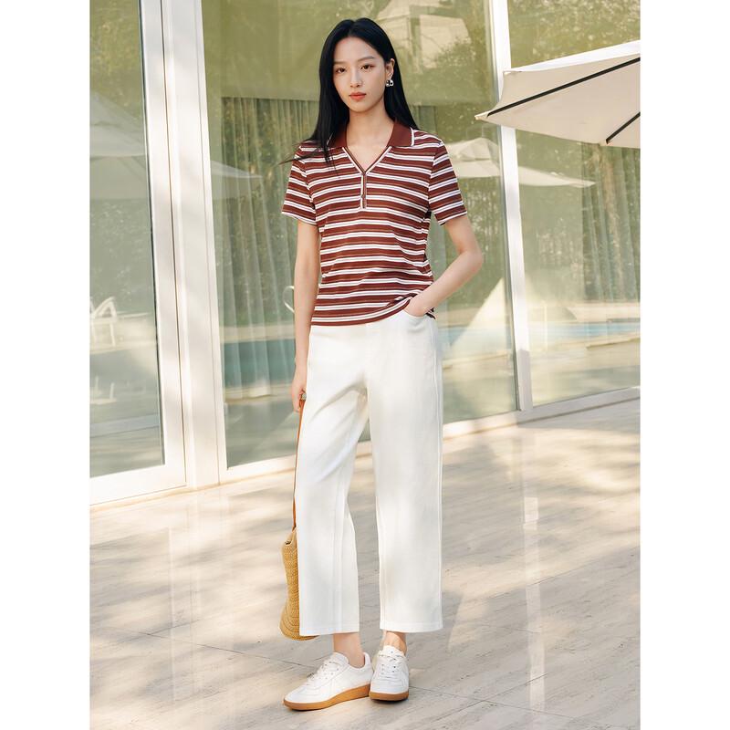 JUZUI Retro Striped Knit Polo T-Shirt
