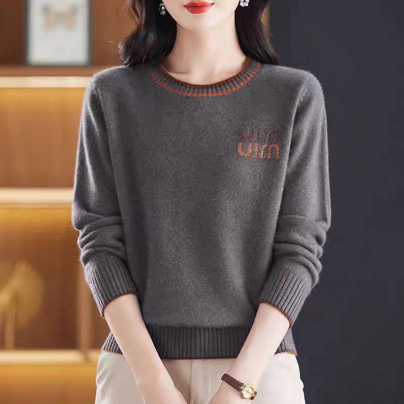 Round-neck Sweater Women's Long-sleeved Knitted Sweater Solid-color Top Loose and Warm Knitted Sweater with Pullover Underneath