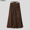 INCERUN Men's Style Punk Wide Leg Trousers Gothic Loose Ruffled Casual Skirt Pants Streetwear Bottoms