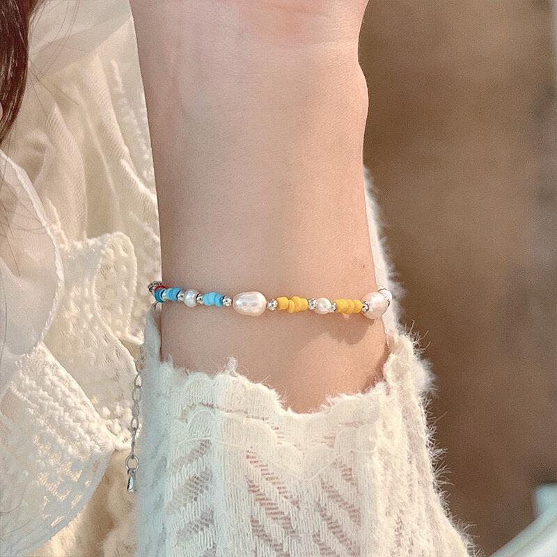 Broken Silver Faux Pearl Bracelet Fashion Charm Women INS Round Bead Bracelets Personality Girls Small Design Irregularly Cut Party Jewelry Gifts