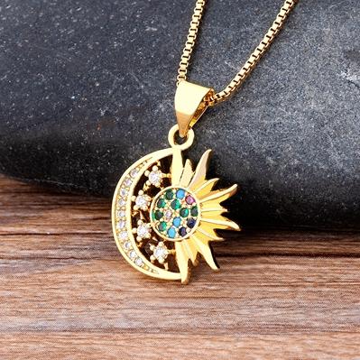 

Nidin New Fashion Sun Totem Moon Pendant Copper Zircon Necklace Colorful/White Color For Women Jewelry Party Friend Gifts