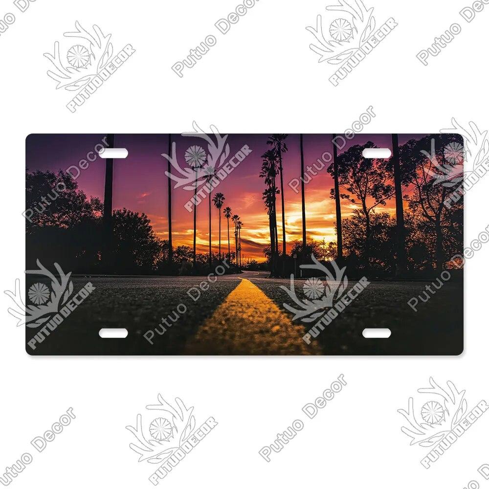 Putuo Decor Západ slunce SPZ Kovová cedule Plaketa Kovová Vintage Dekorace do obývacího pokoje Dveře Nástěnná dekorace k moři