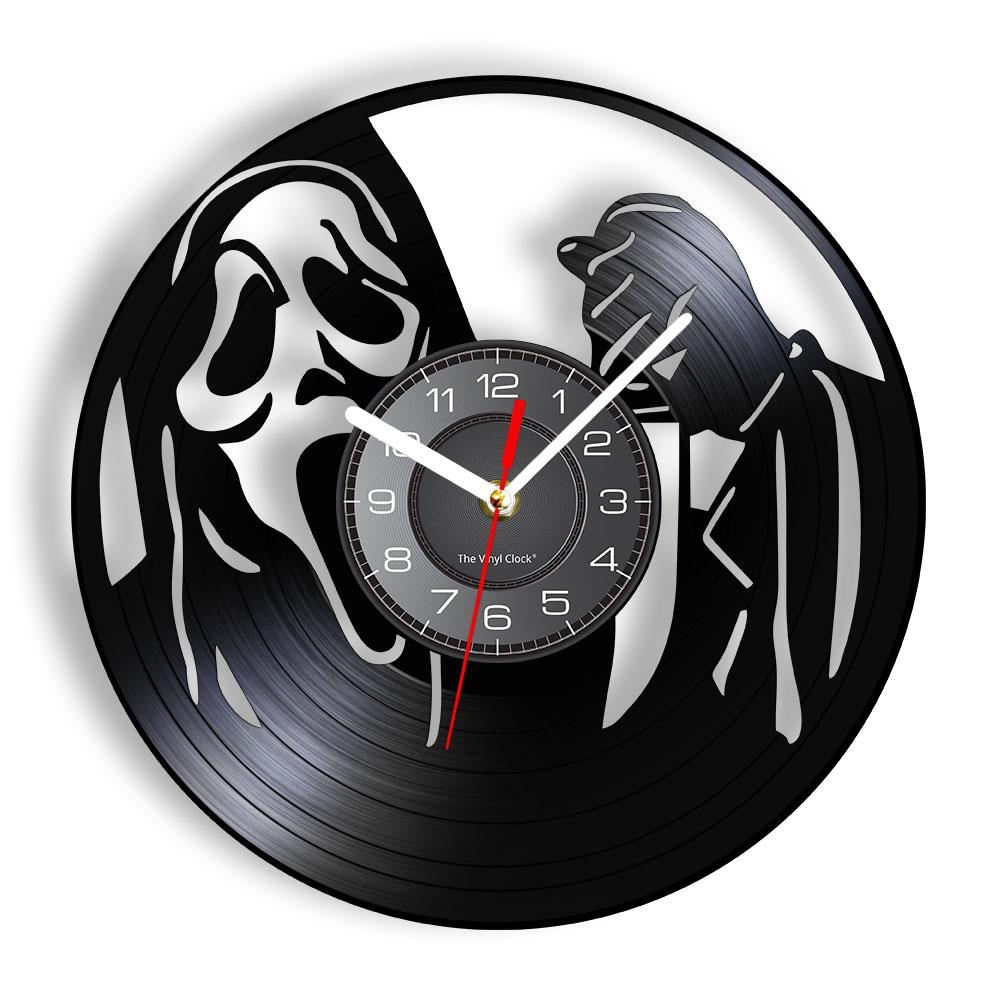 Happy Halloween Nacht Wanddekoration Vinyl Schallplatte Wanduhr Totenkopf Skelett & Geist Vintage Uhr Horror Dekoration Wanduhr