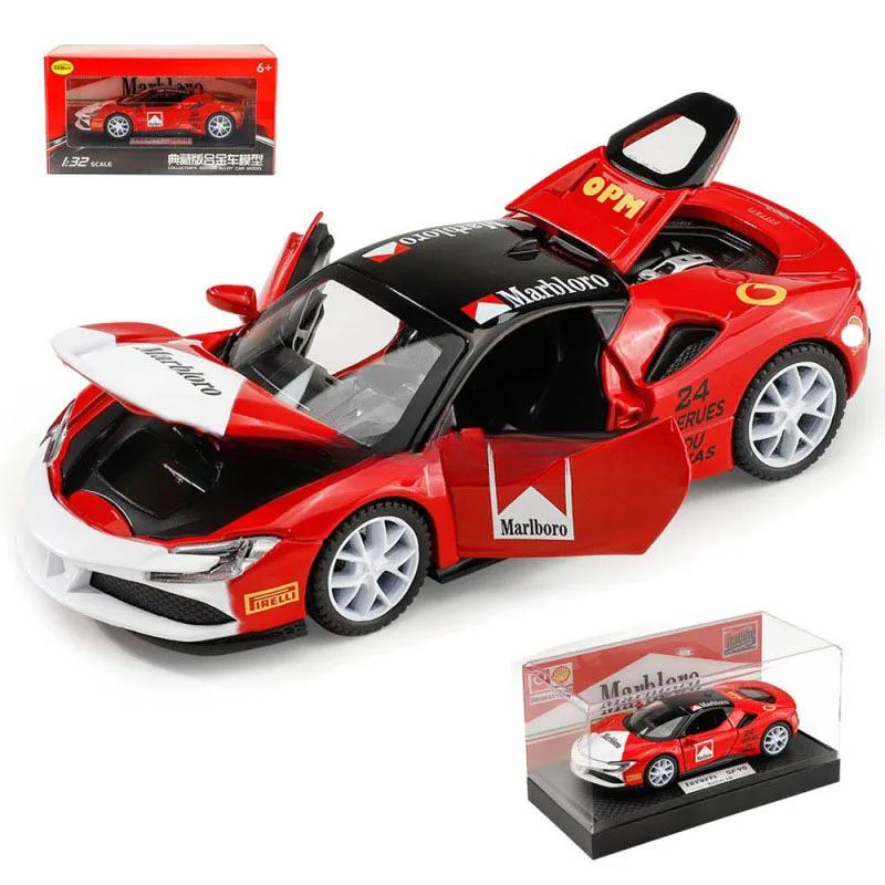 

1/32 Ferari SF90 Модель автомобиля из сплава с высокой имитацией, литые игрушки со звуком и светом, инерционные транспортные средства, декоративные игрушки для детей красный