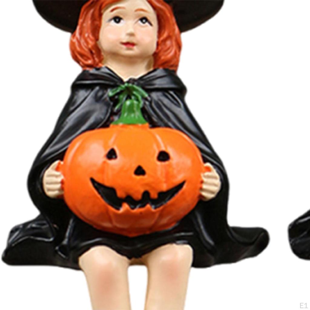 3x Pumpkin Witch Figurine Halloween Statue Decoration Gift Sculpture Resin Ornament for Indoor