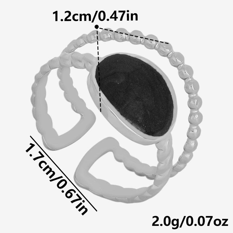 Different Style Silver Color Ring Black Oil Drop Open Adjustable Stainless Steel Rings For Women Men Accessories Enamel Jewelry