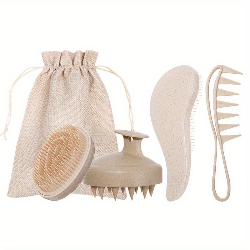 

4pcs/set Wheat Straw Comb Set Hair Care Kit Silicone Hair Massage Brush Wide Tooth Hairbrush Scalp Massage Comb with Gift Bag