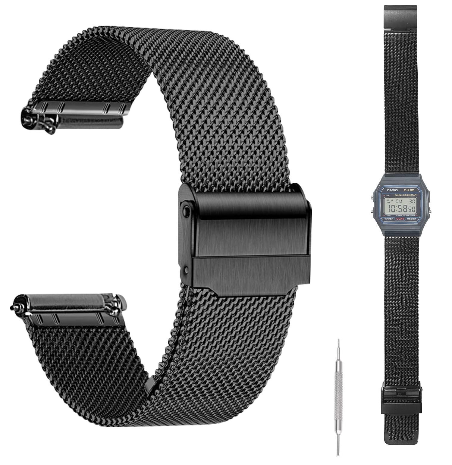 

[HVUYAL] Replacement Metal Band for CASIO F-84W Watch, Easy to Install and Remove, Rust-Resistant, Adjustable Length, Unisex, Includes Tool and