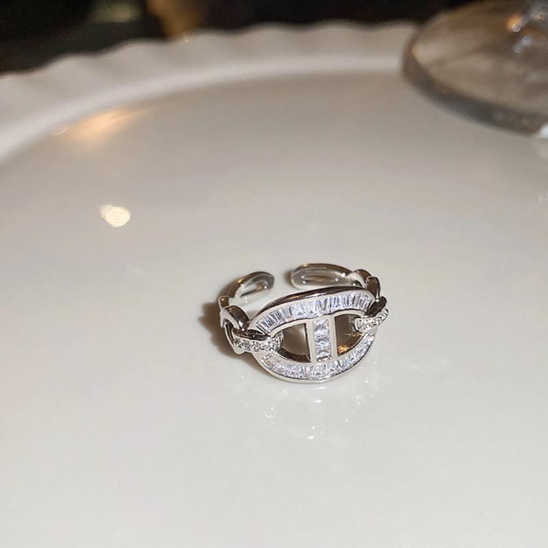 18K Gold Plated Pearl & Diamond Open Ring: High-End Fashion Jewelry for Women