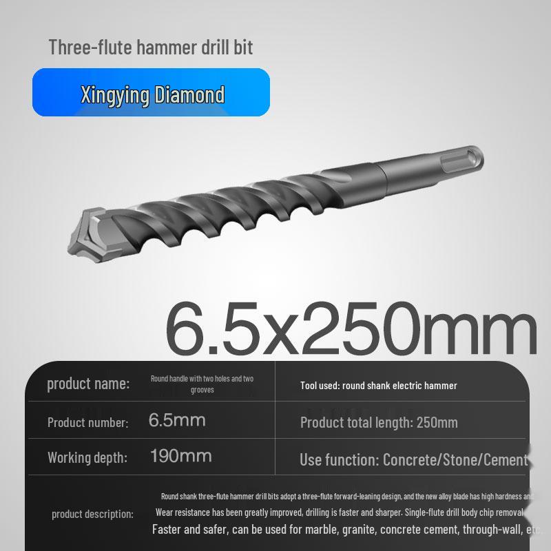 Three-Flute Round & Square Shank Drill Bit for Concrete, Cement, Rebar, Stone, Granite, Marble.