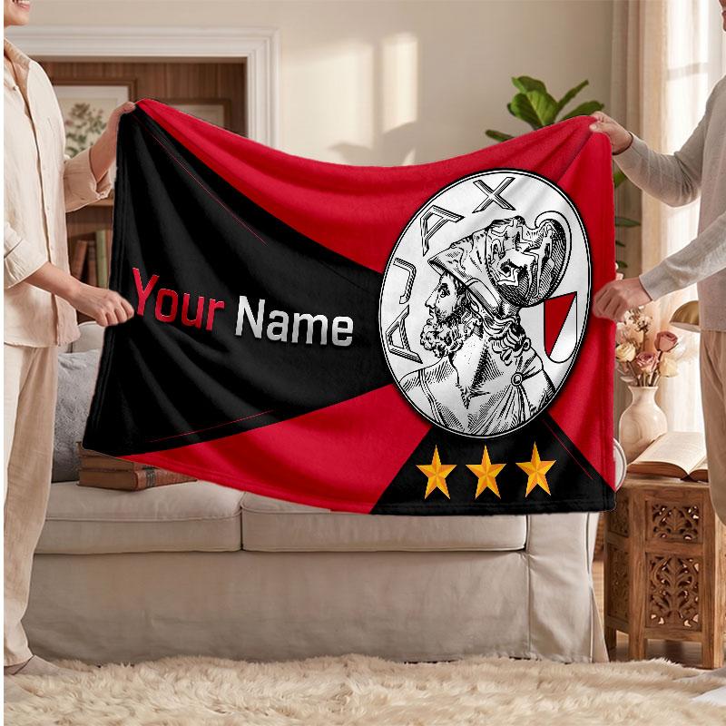 Ajax Amsterdam Personalisierte Fleecedecke Mit Fußballlogo, Individueller Name Text Weich Warm Heimdecke