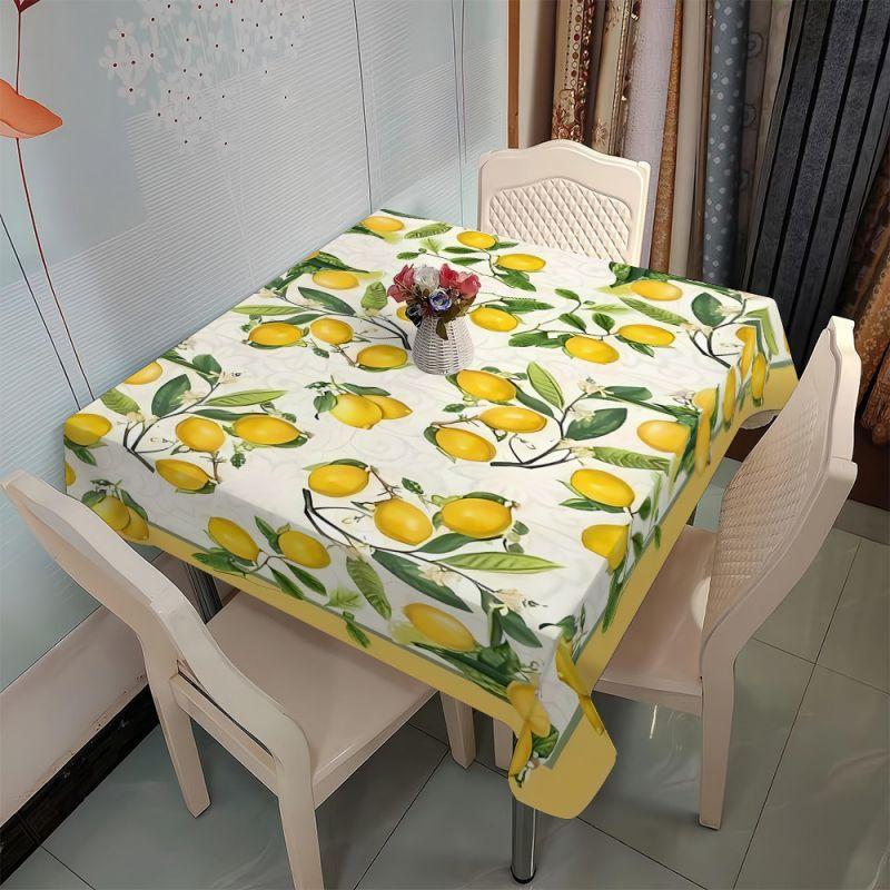 + 1pc Polyester Tablecloth, Lemon Pattern Tablecloth, Symmetrical Pattern Tableclothzyc