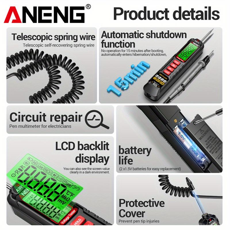 Car Voltage Detector Pen ANENG A3015  Non-Contact Voltage Tester Volt Resistance Continuity Car Fault Maintenance Circuit Test