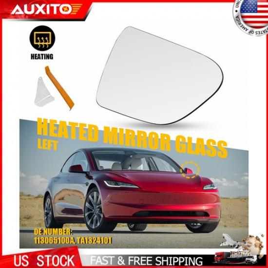 Left Driver Side Heated Mirror Glass with Backing Fit Tesla Model 3 2017-
