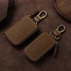 Leather Car Key Case With Foldable Design And Vintage Style For Men And Women