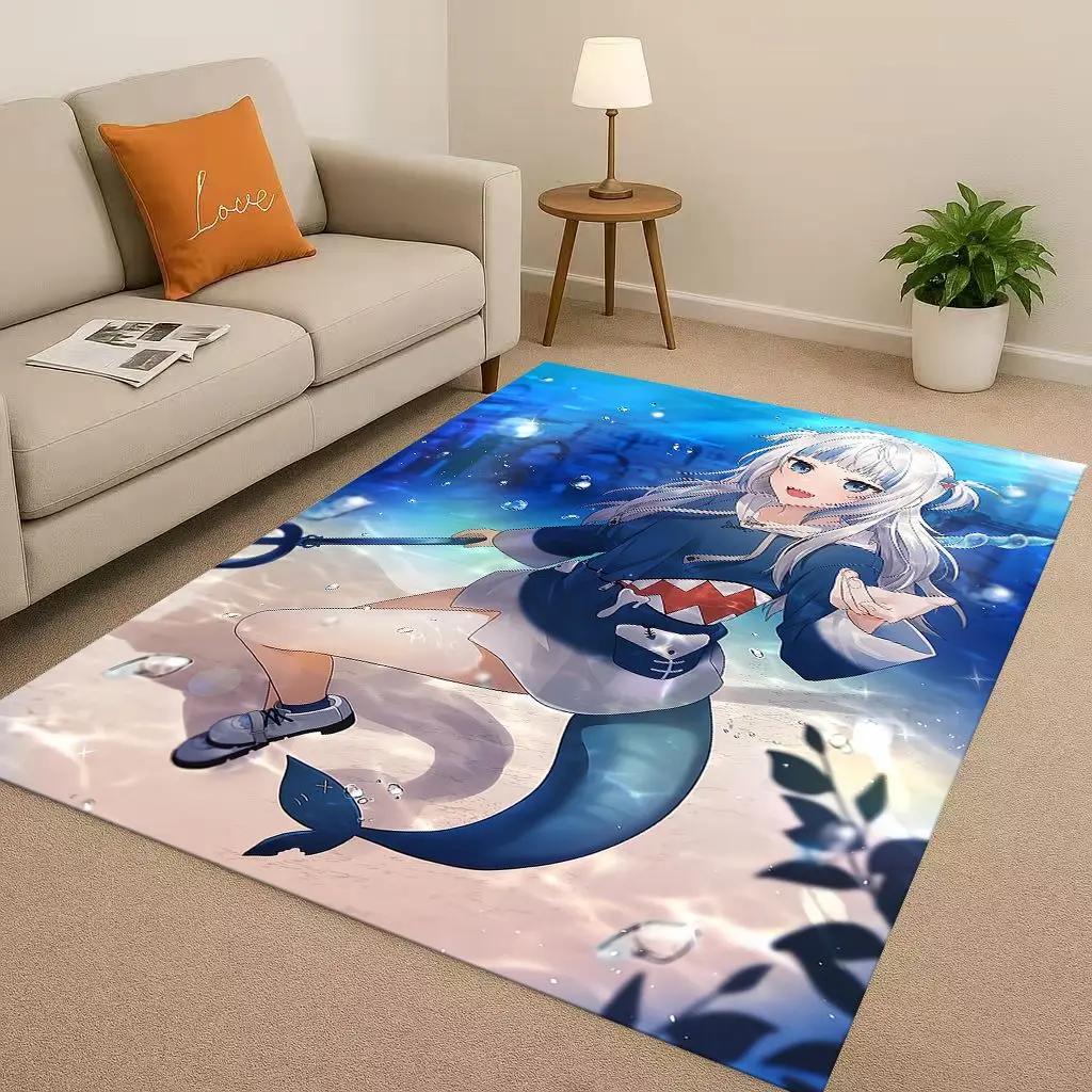 HD Anime Gawr Gura Hololive Cartoon Cute Girl Living Room Non-Slip Area Rug Carpet For Bedroom Playroom Sofa,Home Decor Doormat
