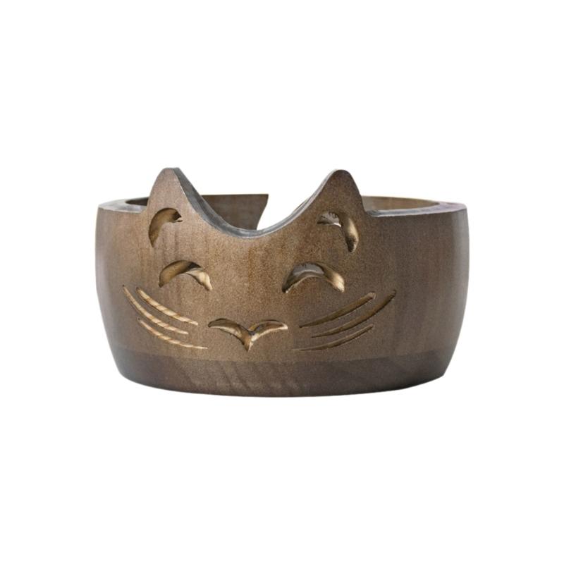 Wood Yarn Storage Bowl Wood Weaving Thread Bowl with Carved Holes Yarn Organiser for Crochet