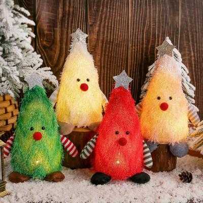 Christmas Tree Doll Decoration Fluffy Light-up Christmas Tree Doll Ornament with Glitter Star Topper for Hotel Window Decor