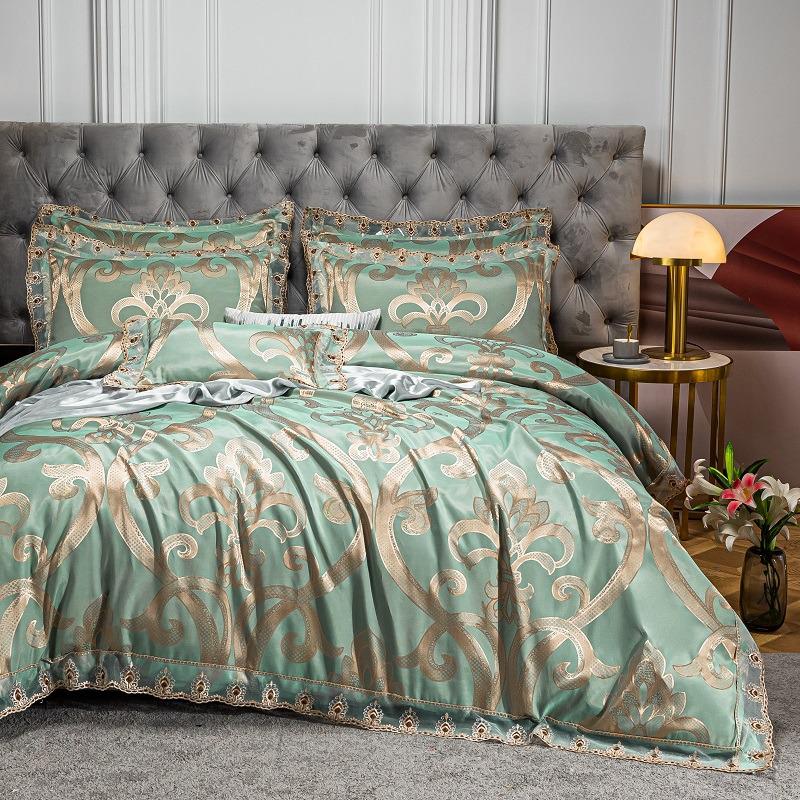 Luxury European Lace Trim Jacquard Silk Bedding Set