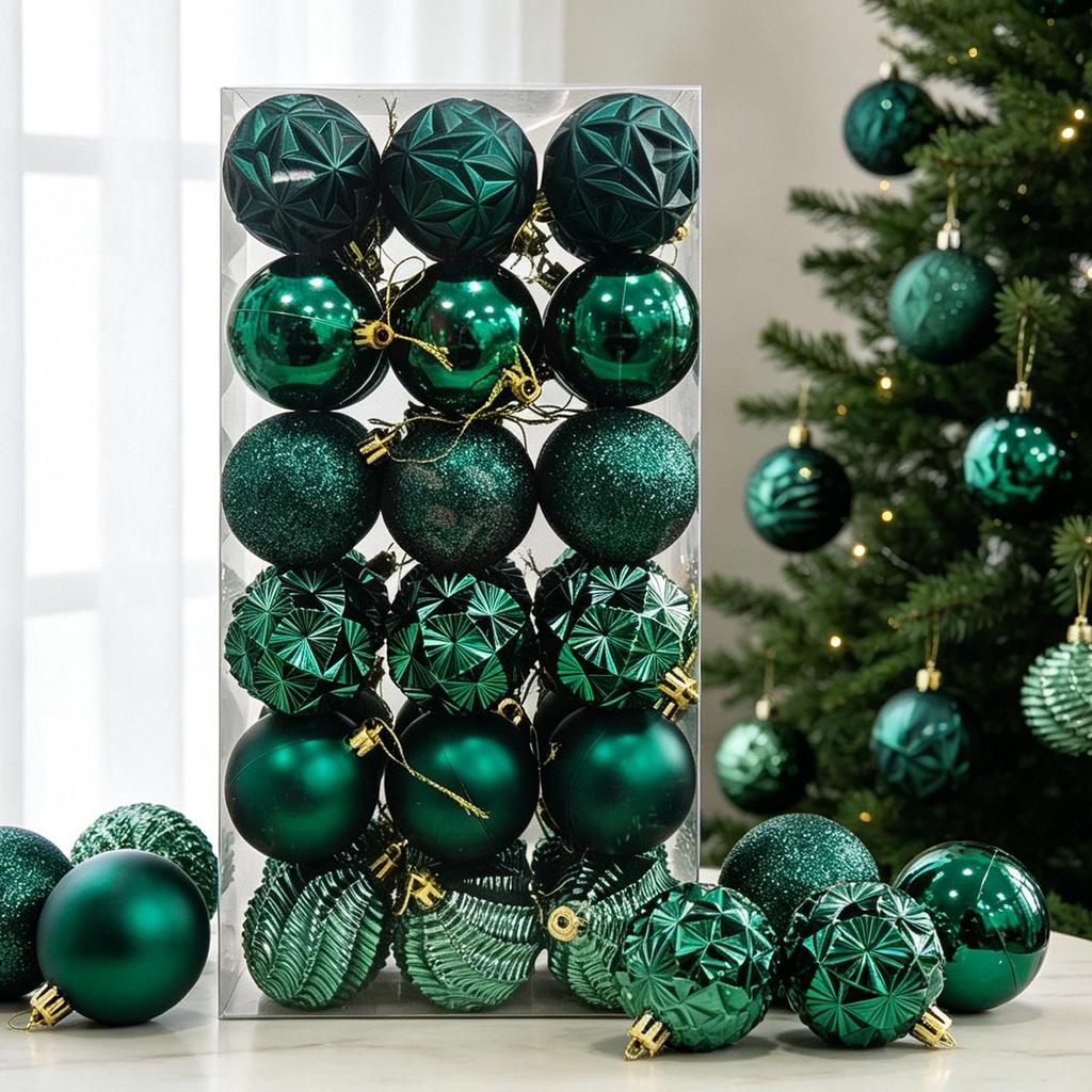 36-Piece Electroplated Christmas Tree Ball Set - Painted Plastic Hanging Ornaments