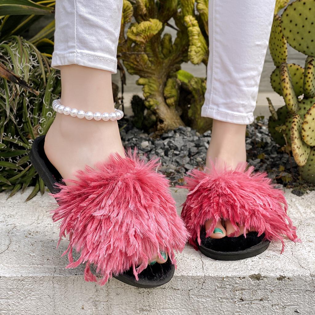 Fashion Women Slippers Warm Slides Casual Flat Low Heels Shoes for Women Solid Fur Short Plush Women Shoes Plus Size