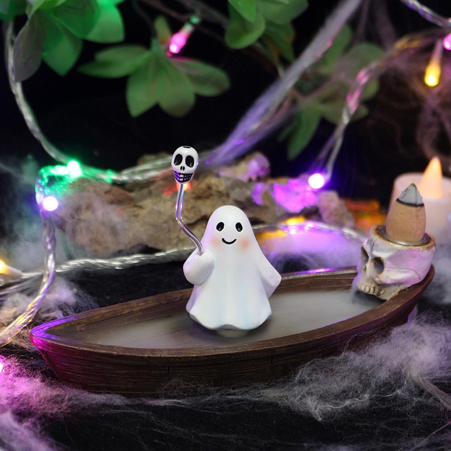

Halloween Resin Ghost Boat Backflow Incense Burner Creative Aromatherapy Holder With Skull Design For Home Desktop Decoration