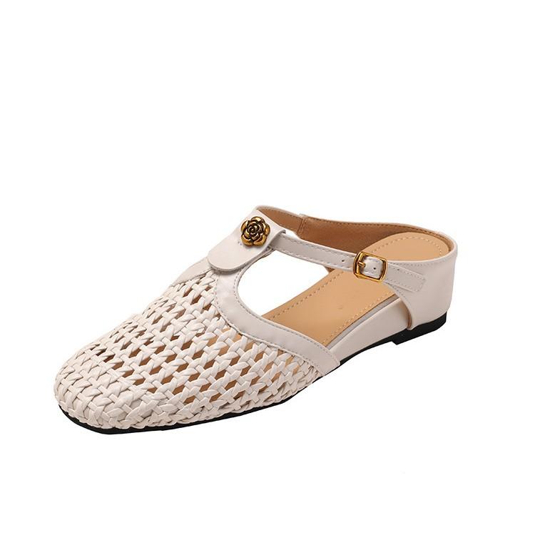 Summer Breathable Hollowed-out Outer Sandals Women's Bag Head with Skirt Women's Thick Heel Thin Sandals
