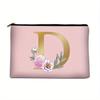 Flower  Letter Print Zipper Storage Bag  Lightweight Versatile Pouch Trendy Clutch Bag