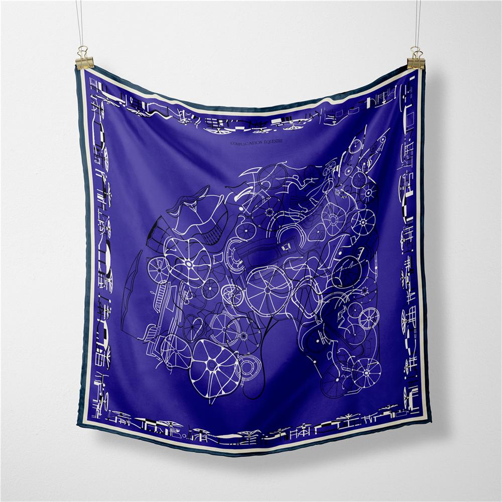 POBING Twill Silk Scarf Woman Water City Print Square Scarves Bandana Small Hijab Foulards Lady Tie Headband Neckerchief 53CM