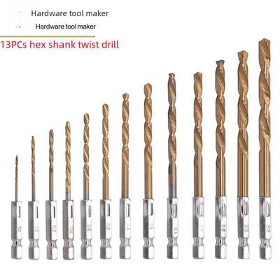 13-teiliges Spiralbohrer-Set mit Titanbeschichtung und Sechskantschaft, 1,5–6,5 mm Schnellarbeitsstahl-Bits für elektrische Bohrmaschinen