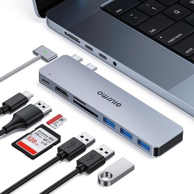 USB C auf USB Konvertierung PD Thunderbolt 3 Hub Docking 3 USB und kompakter 7-Port Adapter, Aufladen, Station, SD/TF-Kartenleser, 3.0 Ports, ultraleicht