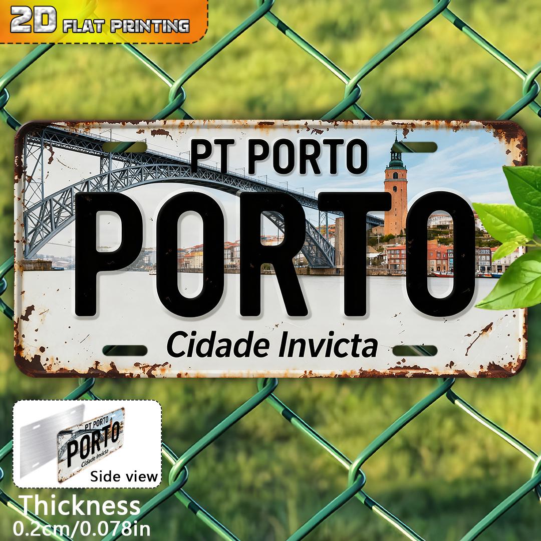D Flatpc Print Vintage Aluminum Sign Outdoor Wall Decor  Porto Portugal Decorative Solely Vintage Signage Travel Art 15x30cm(5.9x7.8inch)