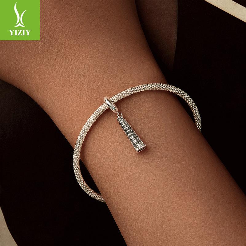 Byggnader Lutande tornet i Pisa DIY Hängsmyckestillbehör, Gränsöverskridande Retrostil S925 Silverpärlor