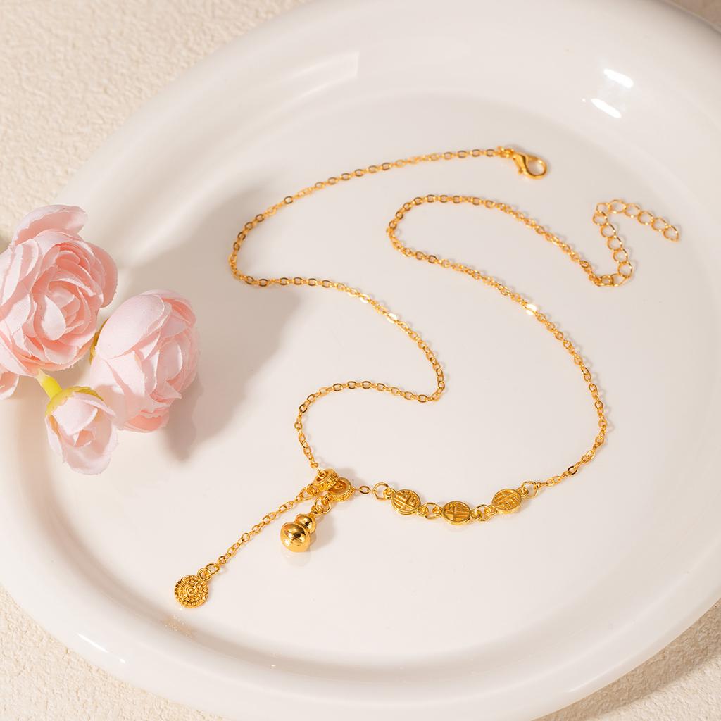 Golden Gourd Necklace, Women'S Light Luxury Niche Design, High-End Sense Of National Style, Temperament, Lucky Brand Fringed Collarbone Chain