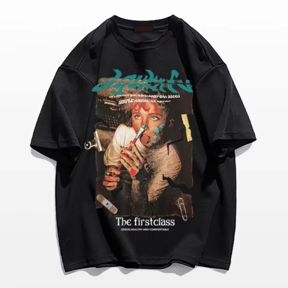 Hot Sale High Quality Men Hip Hop T Shirt Oversized Loose Short Sleeve Neutral Creativity Fashion Casual Printing Tops Tees New