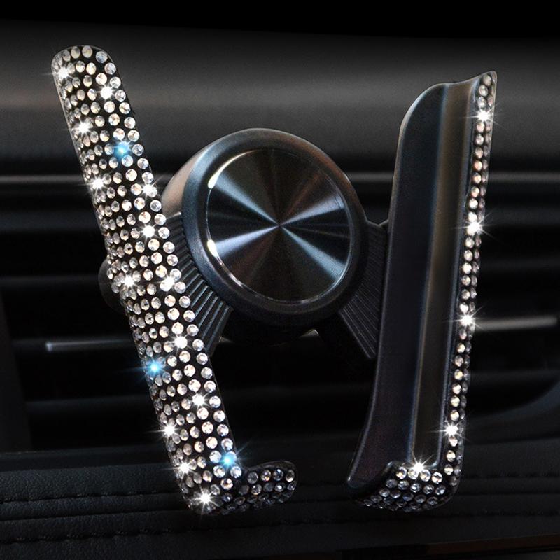 Car Phone Holder Women Diamond Crystal Air Vent Mount Mobile Stand With Rhinestone Auto Bracket Interior Universal Accessories