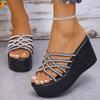 Fashion Fashion Women's Platform Wedge Sandals Rhinestone Cross Strap Thick Sole Slippers Woman Summer High Heel Slide Sandalias Mujer