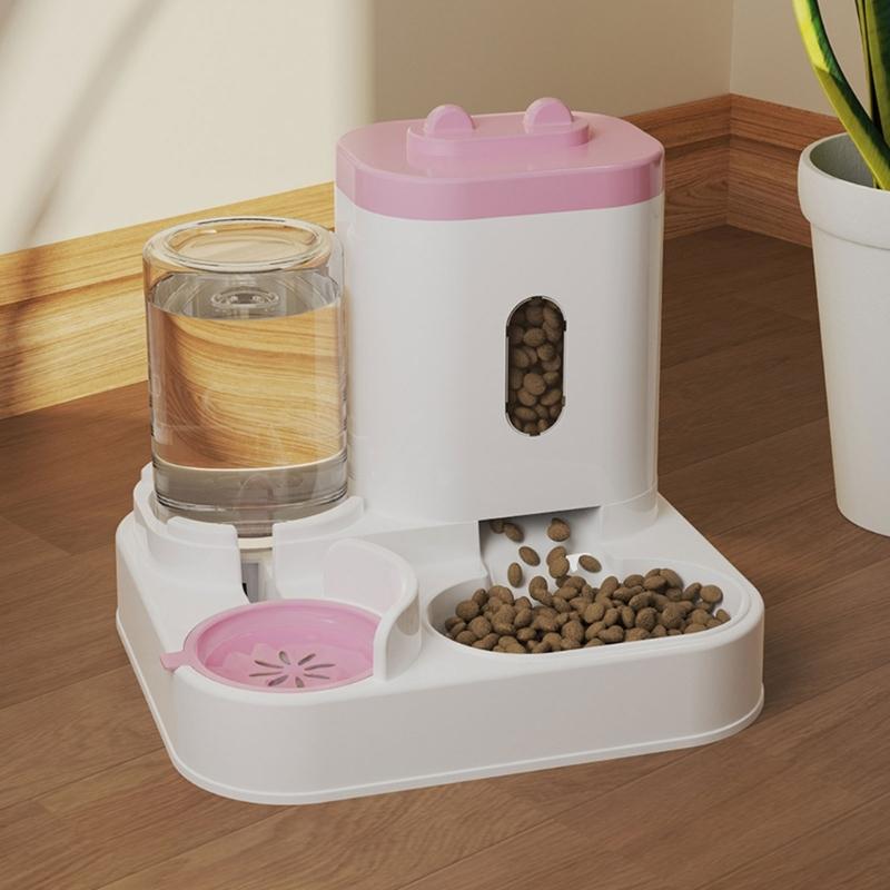 2 in 1 Practical Dog Water Food Bowl Water Dispenser for Pet Cats Lovely Dog Feeder Large Capacity Food Container Bowl