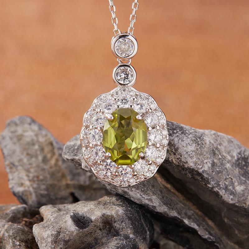 Color Treasure Schmuck Natürlicher Topas Peridot Granat Amethyst Anhänger Halskette Damen S925 Sterling Silber