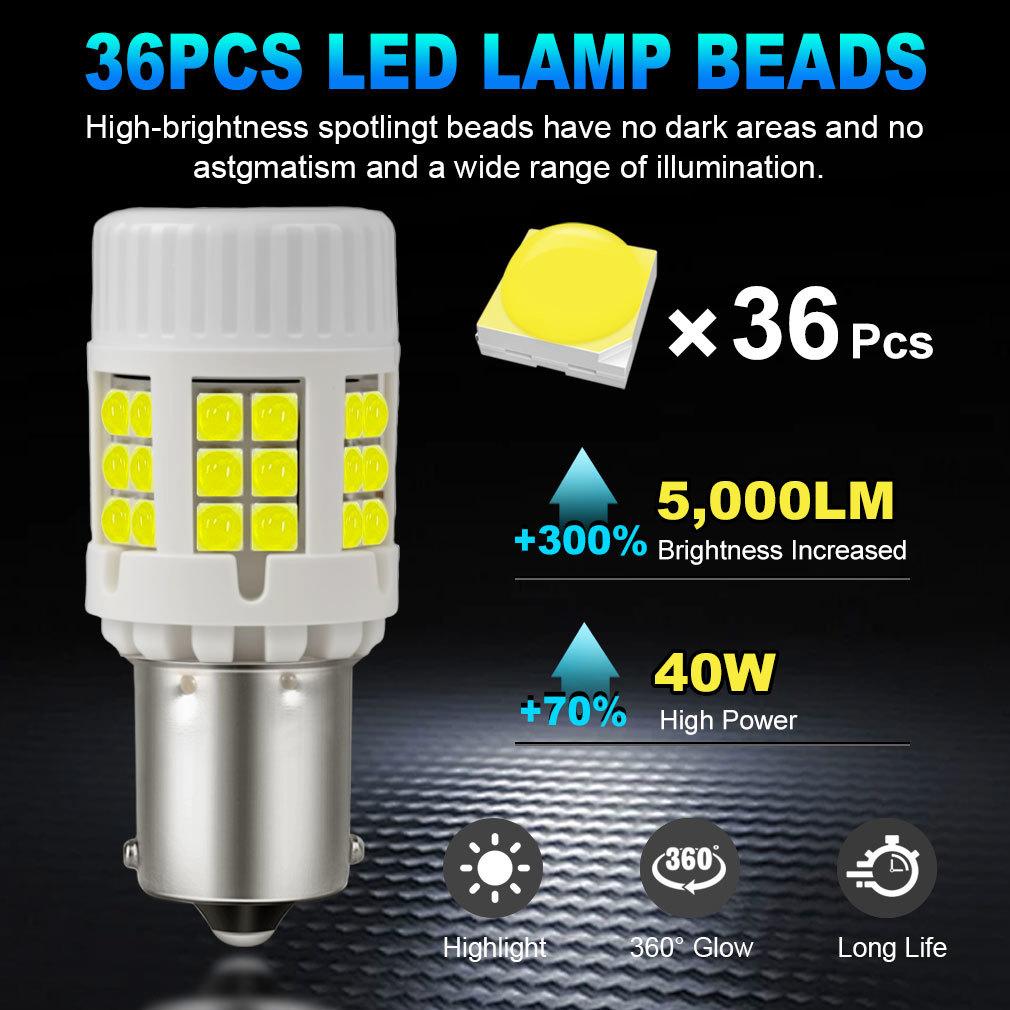 2Pcs Ceramic 1156 PY21W BAU15S LED Canbus P21W BA15S LED Bulbs No Hyperflash BAY15D 1157 P21/5W 36SMD 3030 Car Turn Signal Lights W/ Fan Auto Lamps