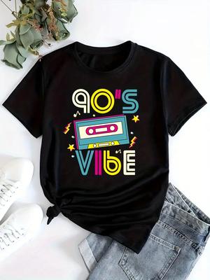 90s Vibes Print T-Shirt Crew Neck Casual Short Sleeve Top for Summer and Spring Ropa Mujer Women's Clothing My Body My Choice
