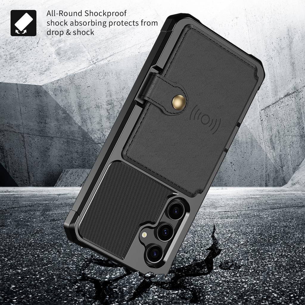 ZM03 For Samsung Galaxy S23 FE Card Holder Kickstand Phone Case PU Leather Coated TPU Back Cover