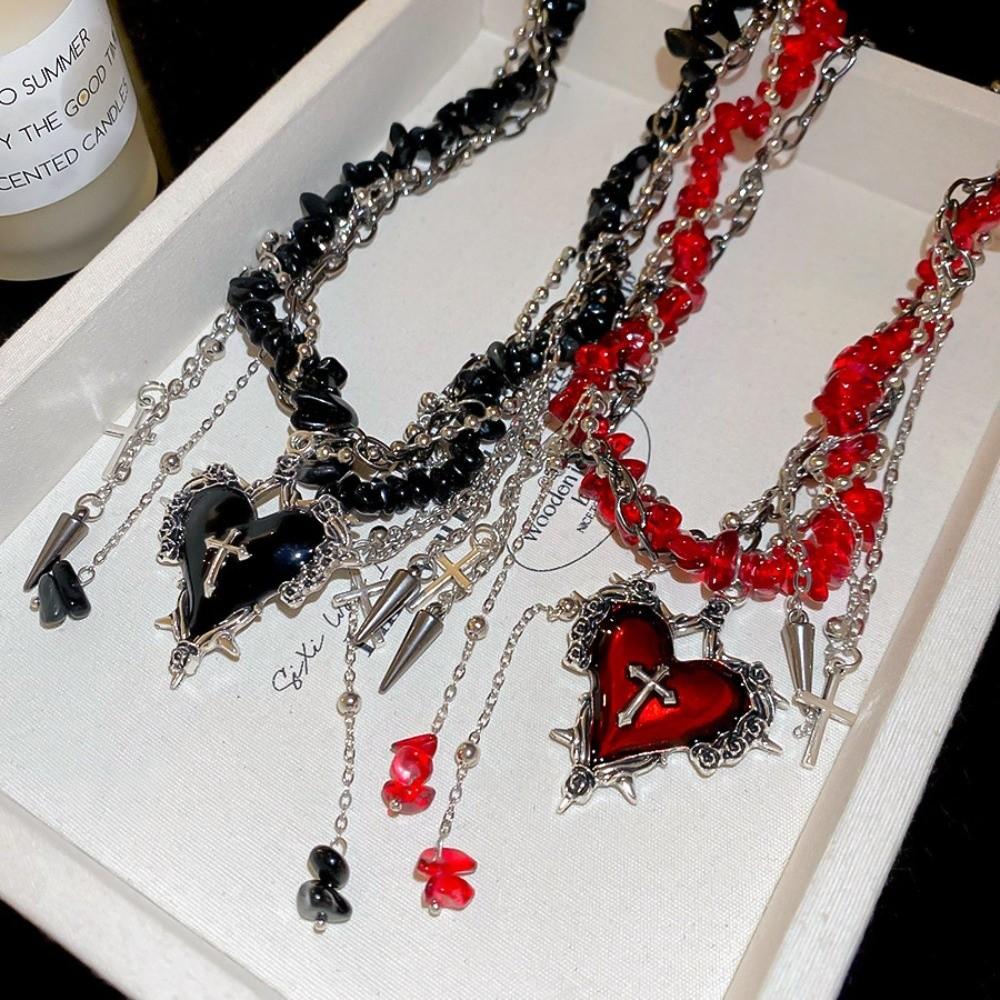 Gravel Bead Love Double Layer Choker Korean Y2K Style Metal Clavicle Chain  Cosplay