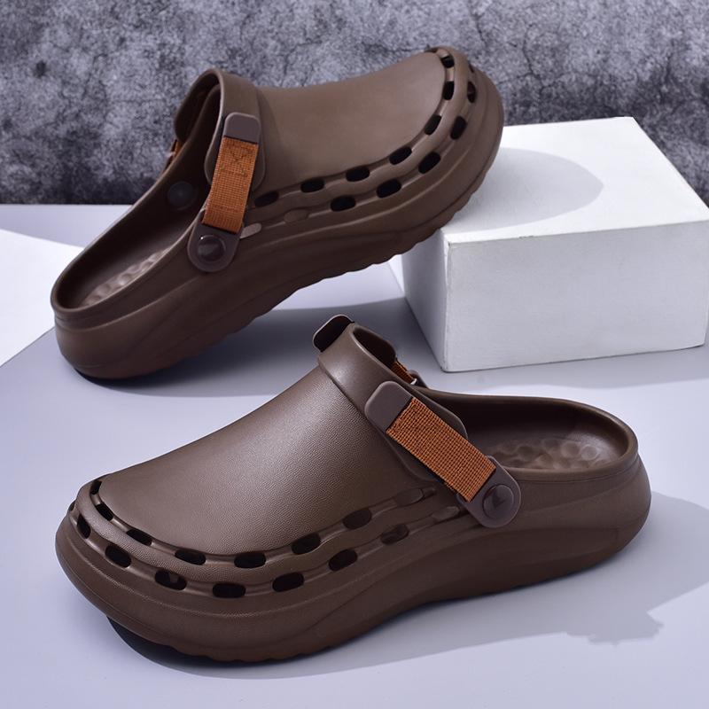 

Мужские повседневные туфли с отверстиями, платформа, нескользящие, модные, для дома и улицы, пляжные, с закрытым носком, сандалии 44-45 коричневый