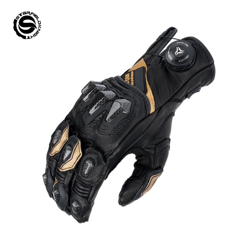 SFK Men Motorcycle Gloves Racing Knuckle Real Leather Carbon Fiber Protective Riding Gloves All-Season Touchscreen S золотой